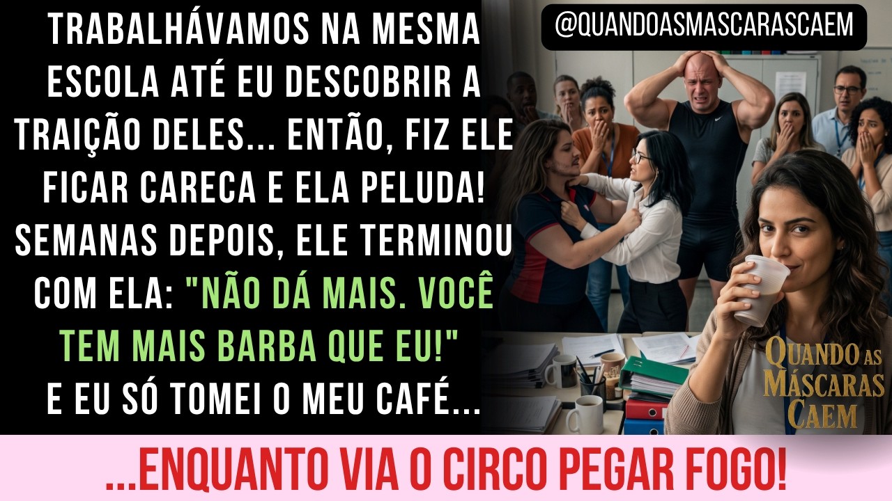 Eu estava parada na porta da sala dos professores com um copo de café na mão, vendo a minha amiga puxar o cabelo da professora de português enquanto a professora de português puxava o bigode da...