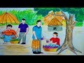 How to Draw  Scenery of Village Market | Toma's Drawing