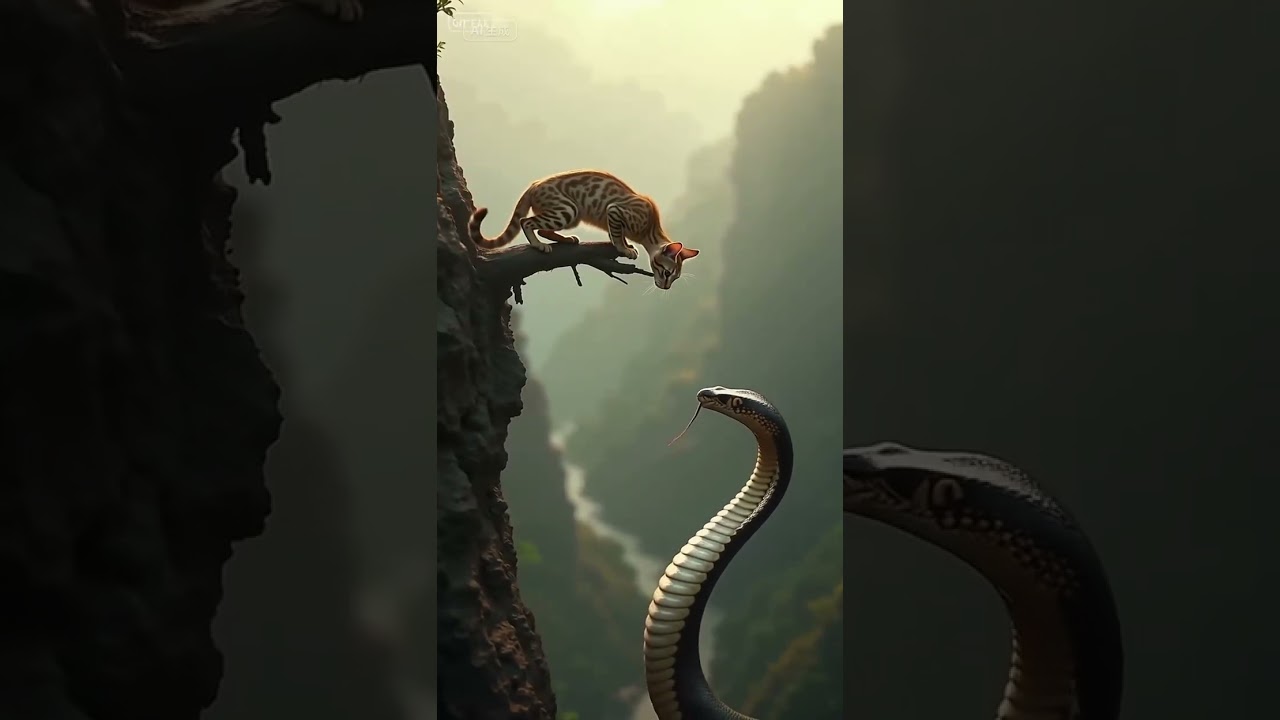 Bengal Cat vs Cobra — A Tense Standoff on the Cliff Edge 