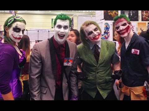 Gathering of Jokers and Harley Quinns at Comic Con! Real Life Super Villains Batman Parody