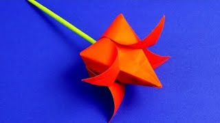 How to make paper tulip|Easy origami tulip|DIY tulip flower|No glue paper craft