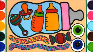 Giant Milk Bottle Jelly Painting & Coloring | Menggambar Dan Mewarnai Botol susu