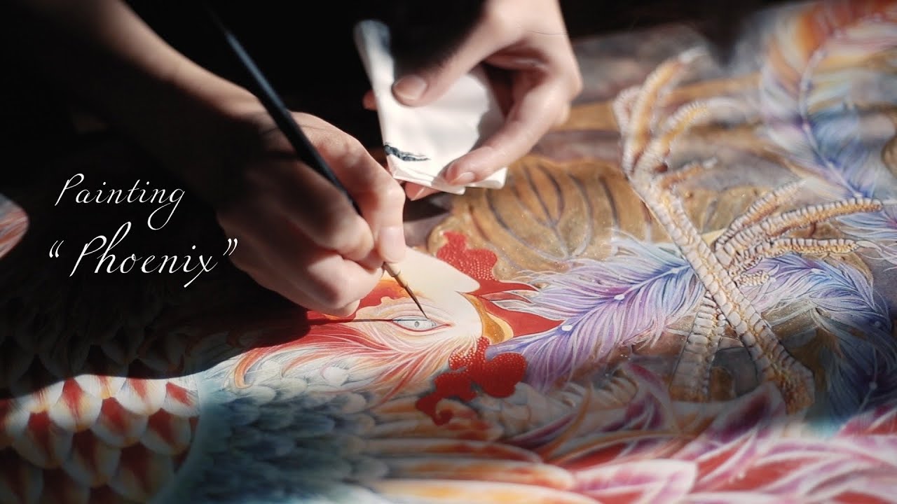 【ASMR】日本画《鳳凰》メイキング。ー作業音入り・作品制作過程ー