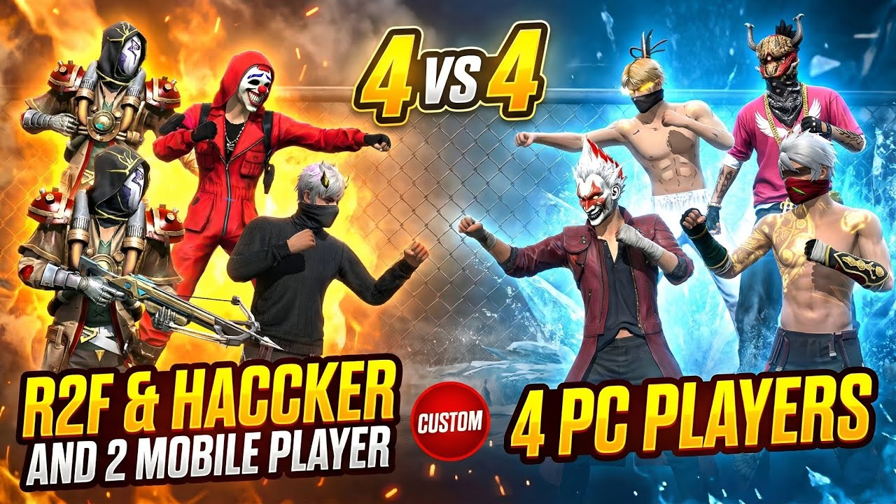 R2F & HACCKER VS 4 PC PLAYER'S | 4vs4 Gameplay |Only Hadeshot✅ |No Revive🥵 