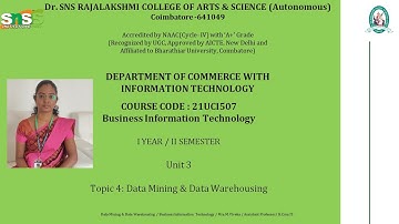 Data Mining & Warehousing | Business Information Technology | SNS Institutions