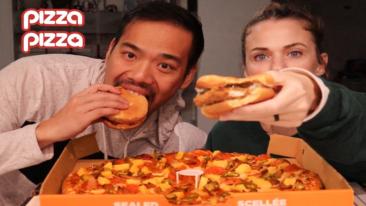 PIZZA PIZZA - OUR FAVORITE PIZZA TOPPINGS & SPICY SIRICHA & GARLIC CHICKEN BURGER!