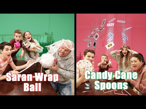 Christmas Party Games! Saran Wrap Ball And Candy Cane Spoons!