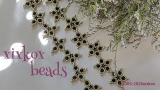 【DIY】xixkox beads シードビーズ(同色の丸大・丸小・特小)で編むブレスレット ビーズステッチ Beaded bracelet