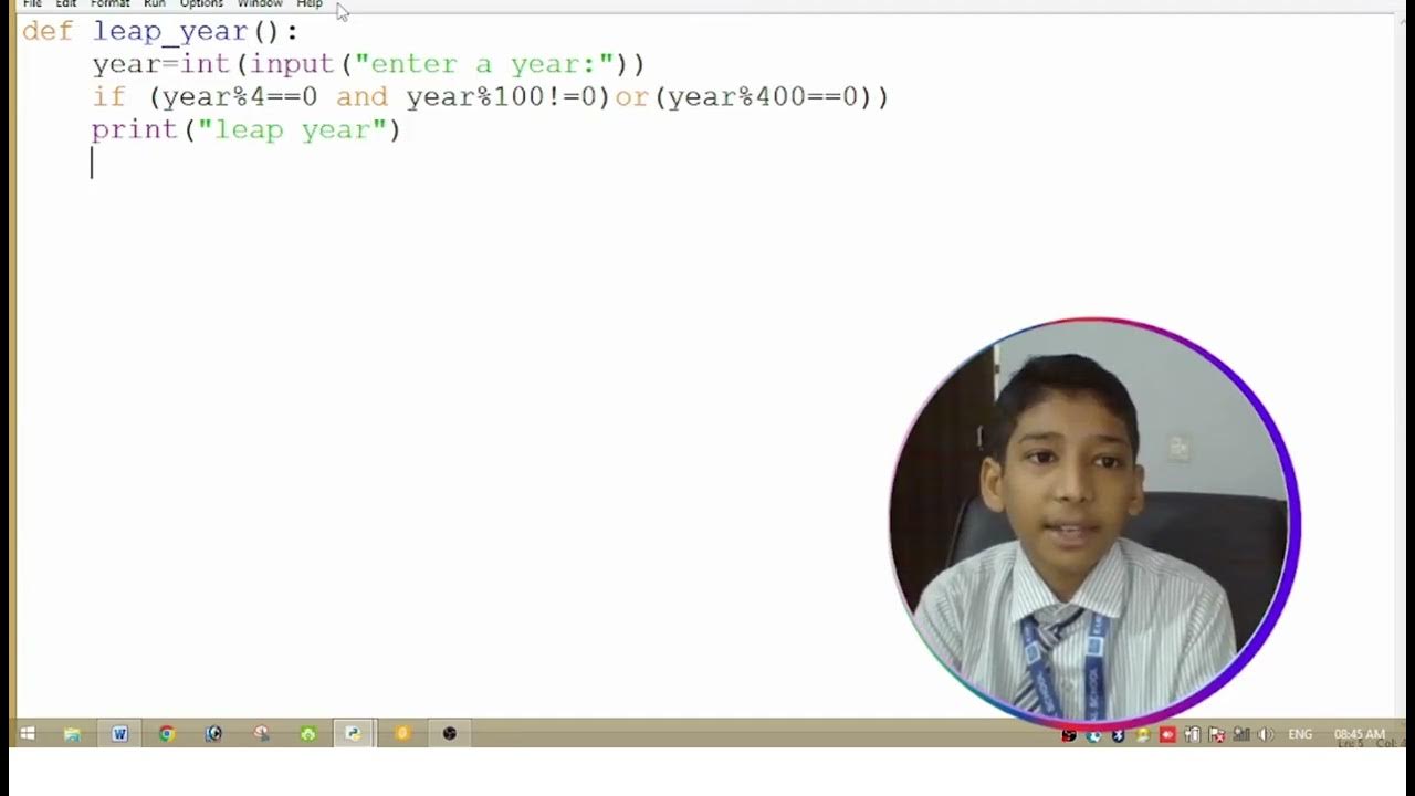 Grade 8th Python - Program to check Leap year - YouTube
