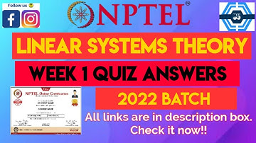 Linear Systems Theory Week 1 Quiz Assignment Solution | NPTEL 2022 | SWAYAM 2022