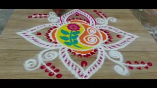Freehand Flower Rangoli designs | Colorful Flower Muggulu | Simple & Easy Flower kolam Design