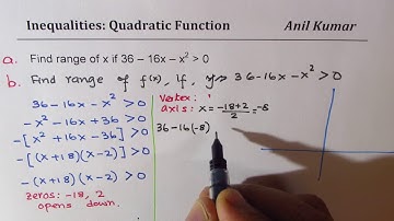 Find range of x if 36- 6x-x^2 greater than zero Quadratic Inequality