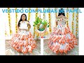 Vestido de Reciclaje hecho con papel de cuaderno con formas de plumas /  Recycling Dress