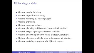 Optimering För Ingenjörer, Våren 2020, Fö 1-5, Tillämpningar