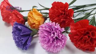 How to make paper Carnation flowers from crepe paper | Easy DIY paper flower tutorial