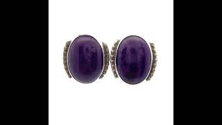 Vintage Sterling Silver Purple Sugilite Cabochon Earrings