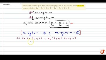 Find the value of  ltmath gt  ltmi gtk lt/mi gt  lt/math gt for which following    system of e