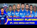 IPL 2022 MEGA AUCTION: DELHI CAPITALS TARGET PLAYERS FOR IPL 2022 ||DC PLAYERS FOR IPL 2022|| #dc