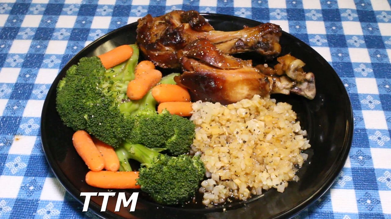 Easy Chicken Crock Pot Recipe~Chicken Legs~Teriyaki Chicken with Riced Cauliflower and Veggies