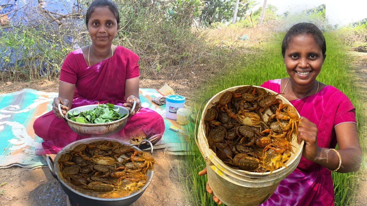 పంట పొలాల్లో దొరికే నాటు పీతలలో గోంగూర వేసి కూర చేశాను || Village Traditional Recipe 