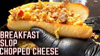 MAKE BREAKFAST FOR THE FAMILY on the GRIDDLE!  BREAKFAST SLOP CHOPPED CHEESE! EASY RECIPE!