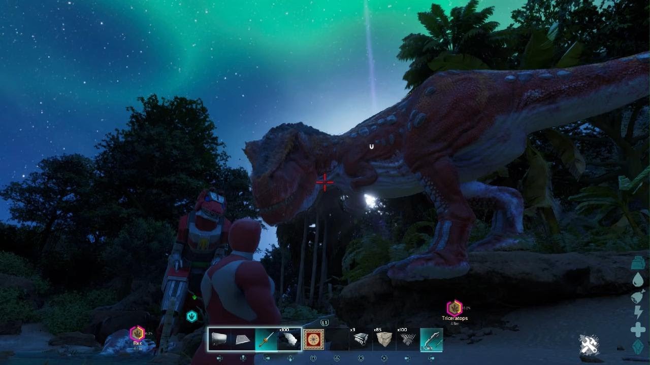 ARK Survival Ascended Red Ranger and Tyranasarus Rex Zord Vs T REX ...