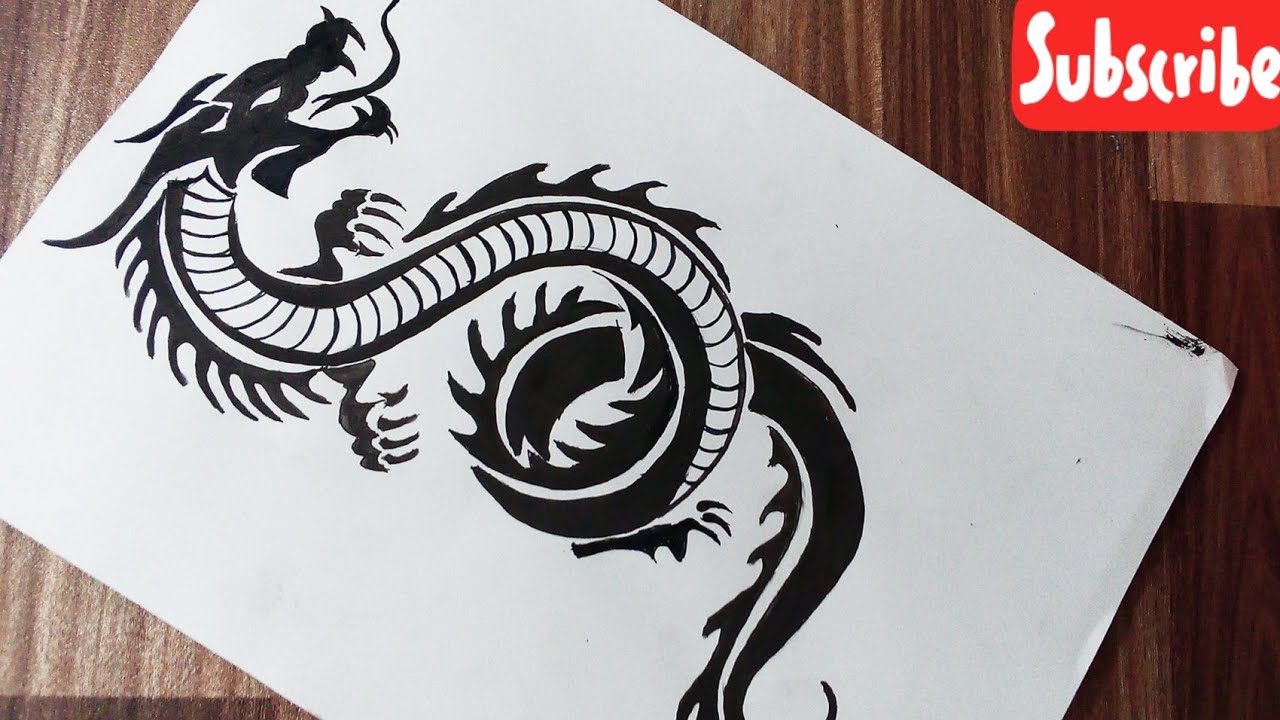 How to draw a dragon tattoo || tribal tattoo design - YouTube