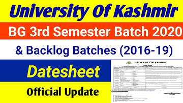 University Of Kashmir BG 3rd Semester Batch 2020 & Backlog Batches Datesheet Official Update