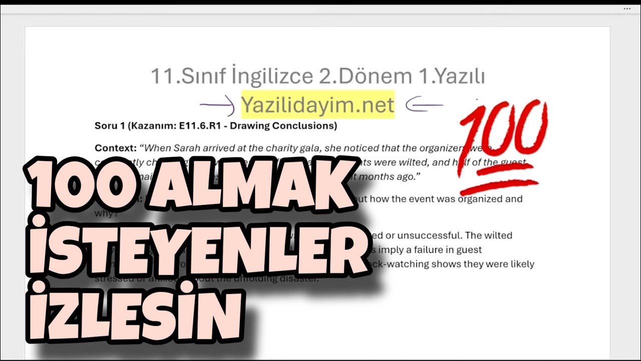 11.Sınıf İngilizce 2.Dönem 1.Yazılı