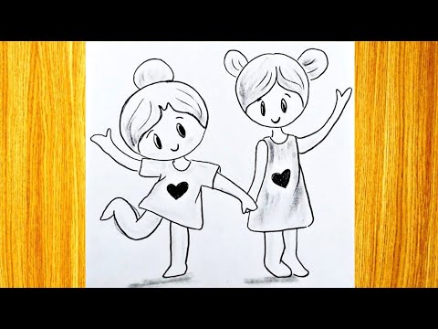 Best friends girls easy drawings for beginners ❤️/ Easy drawings for girls /. Pencil drawing