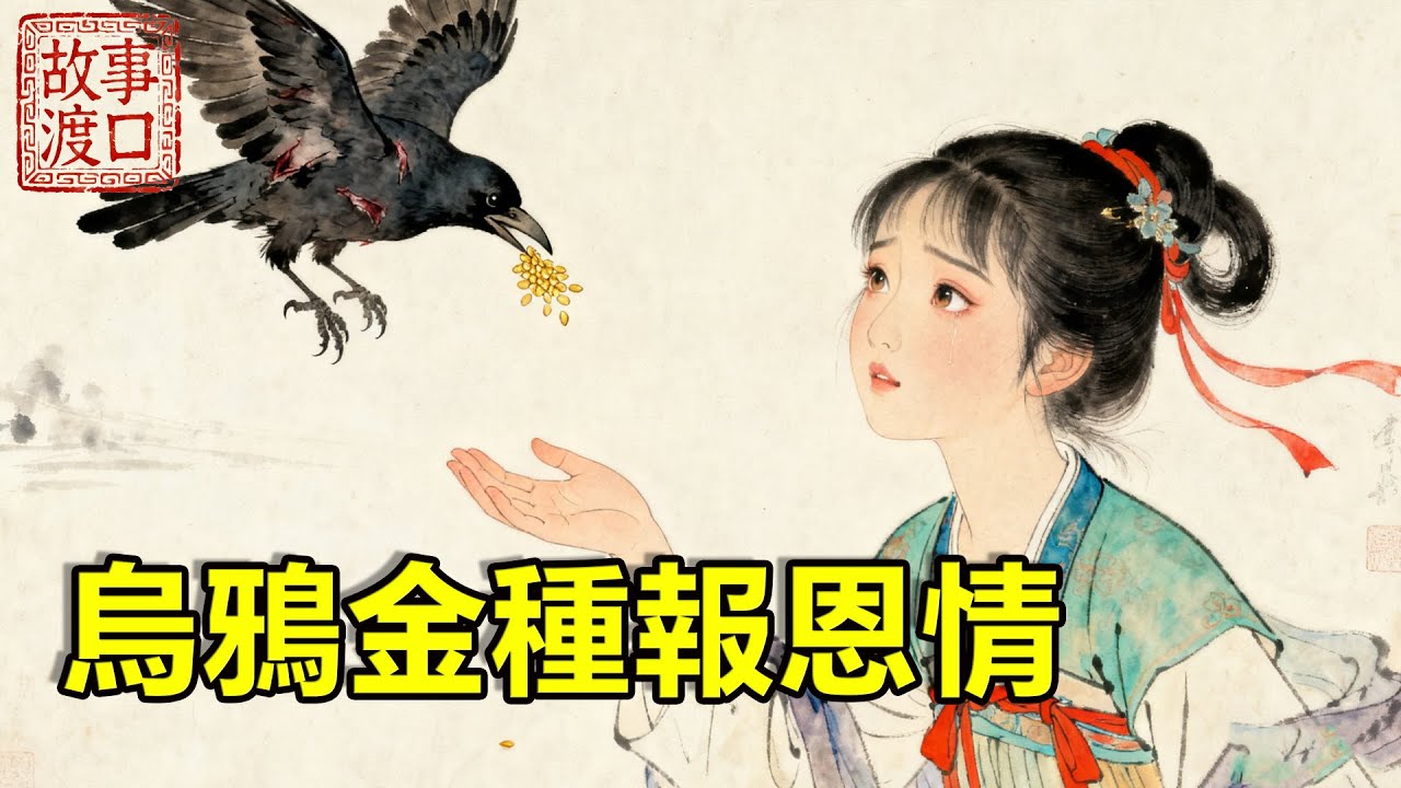 孤女每天被後娘逼著吃殘羹剩飯，她偷偷將飯餵給窗外受傷的烏鴉，烏鴉銜來金色種子，種下後竟長出價比黃金的花果！【故事渡口】#民間故事 #故事分享 #故事
