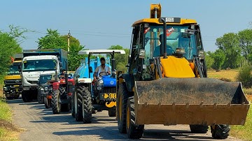 Jcb 3dx loading Mud in TATA Tippers Tractors Swaraj 855F New Holland 3630 Tractor 4x4 jcb Thar Truck