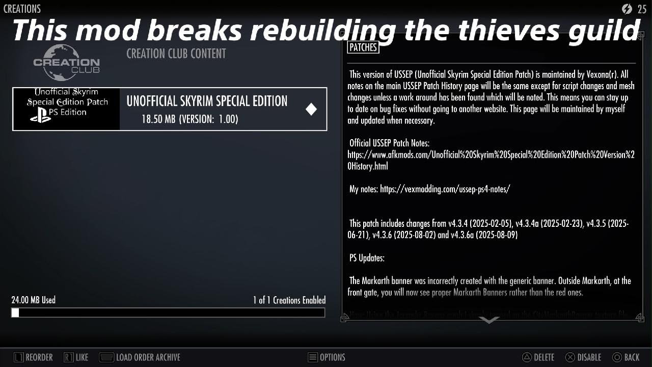 (UPDATED) Skyrim PS5 USSEP Rebuilding the thieves guild bug