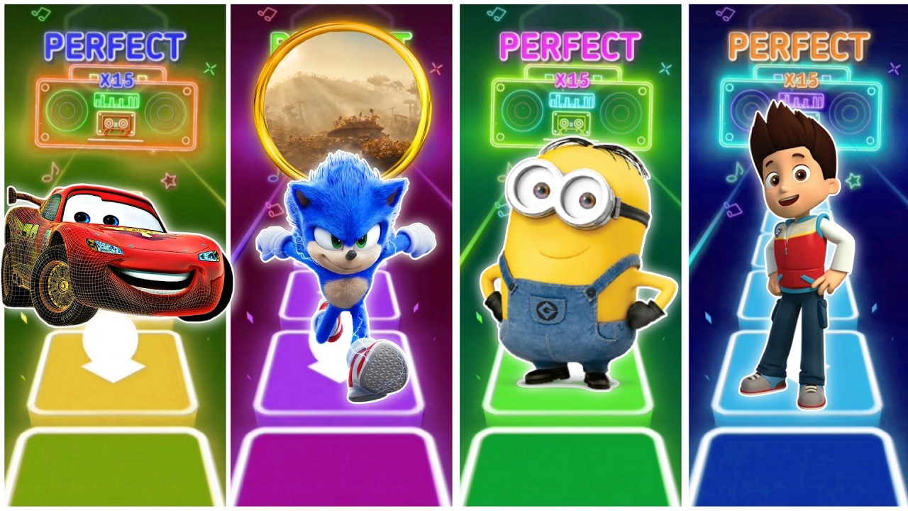 McQueen vs Sonic vs Minions vs Ryder in Tiles Hop EDM Rush🎶