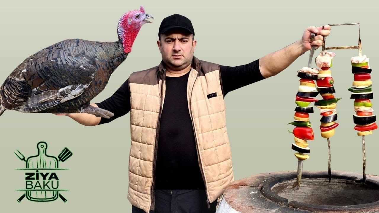 Təndirdə hinduşqa kababı və tərəvəz kababı