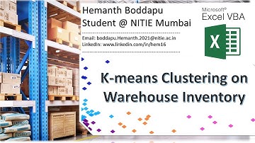 K-means Clustering Algorithm on Excel on Warehouse Inventory,Tutorial by Hemanth Boddapu