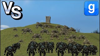 Big Battle Mass Effect Atlas Mech Mercenaries VS Giant Robot Spider Tanks SNPC Fight Garry's Mod