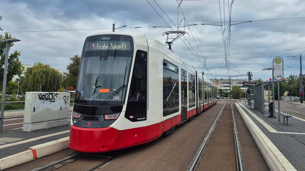 Straßenbahn Halle (Saale) | Mitfahrt in der 1 von Südstadt bis Getraudenfriedhof in der TINA