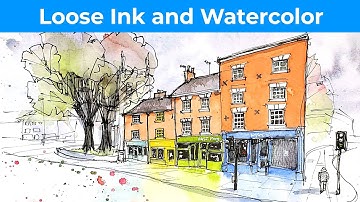 Loose ink and watercolor sketching for beginners - Shops in the City of Derby in REAL TIME