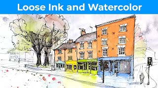 Loose ink and watercolor sketching for beginners  Shops in the City of Derby in REAL TIME