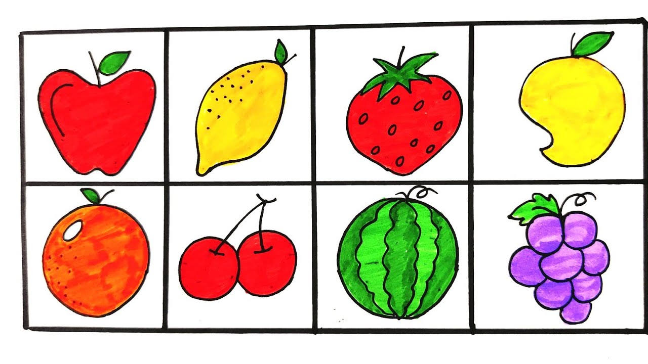 How to draw 8 different fruits chart/৮ রকমের ফল আঁকা/ফ্রুটস ড্র/ fruits ...