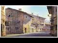 Watercolor Painting - Street of Medieval Town