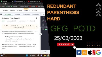 Redundant Parenthesis Hard GFG POTD 25/03/2023 ||  @gfg @CodeThurst @leetcode