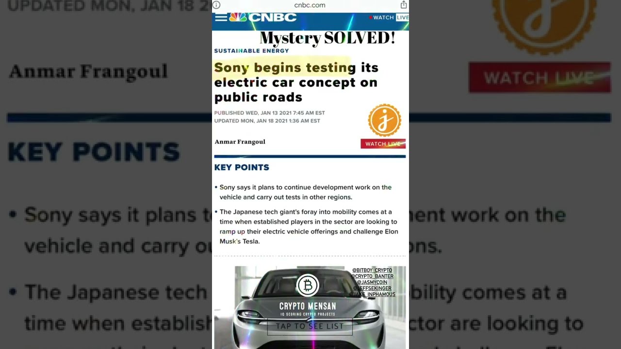 Jasmy working on Autonomous Electric Vehicle for SONY?  