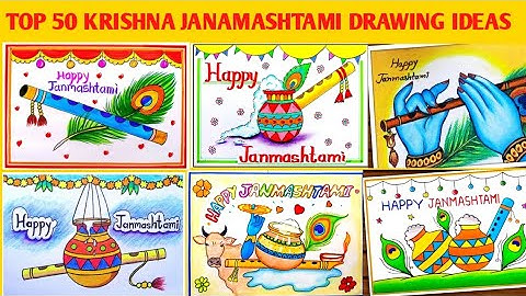 Krishna Janmashtami Drawing/Happy Janmashtami Poster Drawing/Janmashtami Festival Drawing Easy