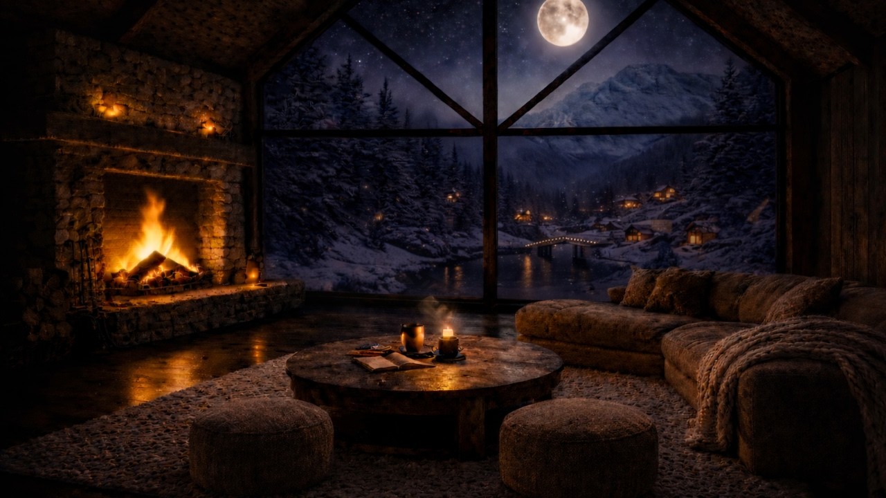 Cozy Winter Cabin Ambience ❄️ Crackling Fireplace & Smooth Jazz