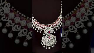 The Ultimate Wedding Jewelry: Diamond, Ruby, and Pearl Long Haram Set💫#shorts