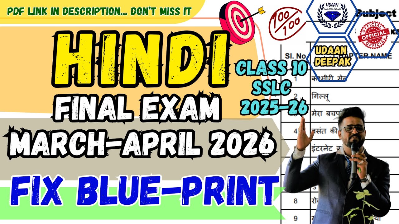10-й итоговый экзамен SSLC 2025-26 HINDI BLUE PRINT, март 2026 г. Официальный документ KSEAB