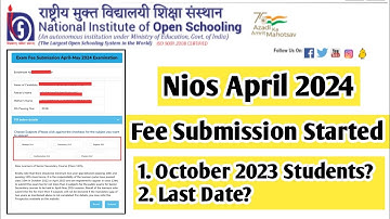 Nios April 2024 Exam Fee Submission Started | Task Is Helping (NIOS) #nios #exam #april