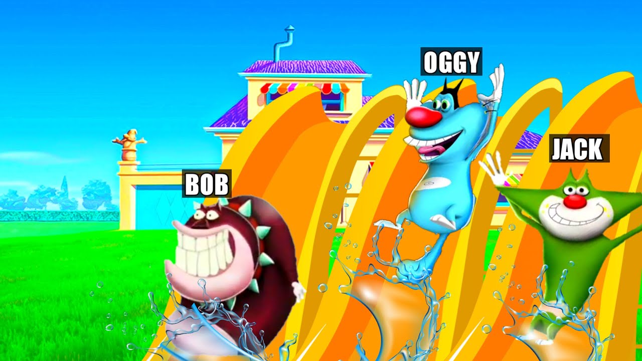 Water Slide Challenge Between Oggy And Jack And BoB | Rock Indian Gamer |